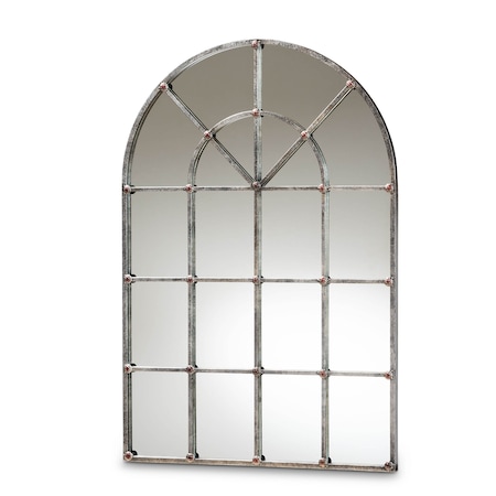 Baxton Studio Newman Antique Silver Finished Arched Window Accent Wall Mirror 171-10872